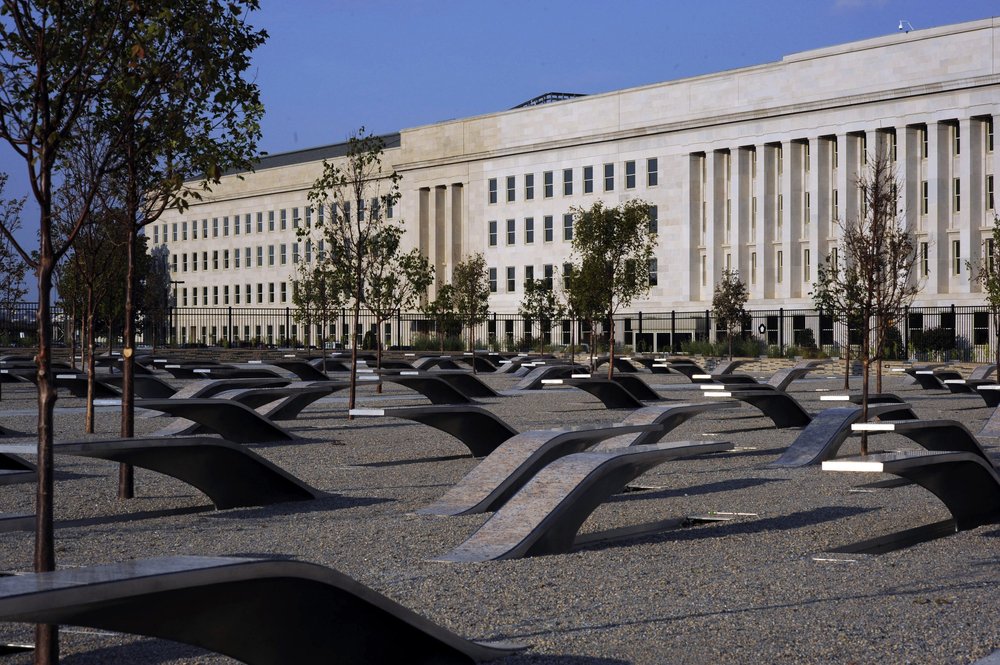 Pentagon Memorial granite monuments and walls at 9/11 memorial