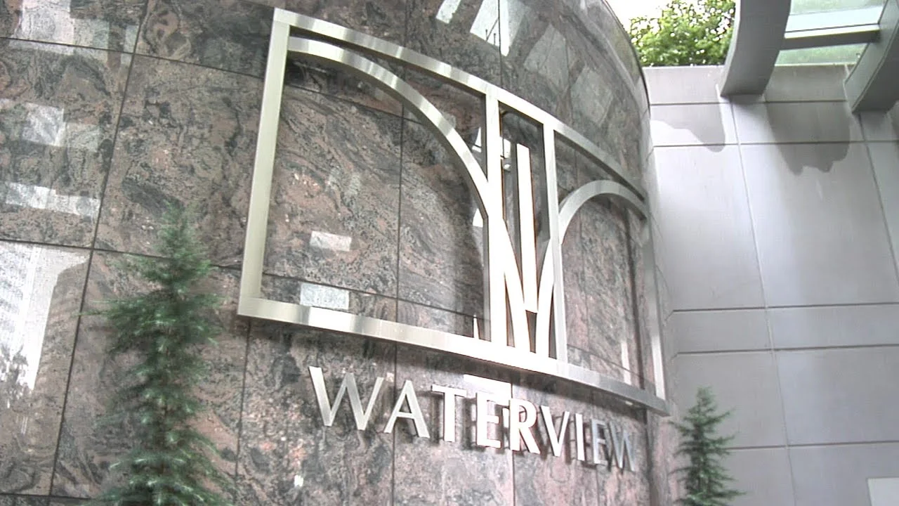 Waterview Office interior and exterior granite walls paving and vanity tops in Arlington Virginia